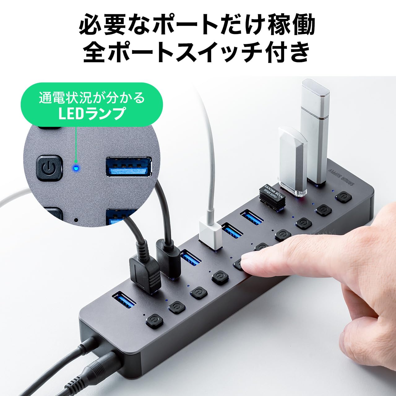 Amazon.co.jp: Sanwa Direct 400-HUBA23GM USB Hub, 10 Ports, Self