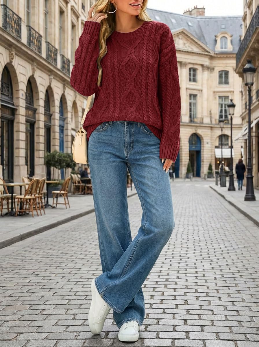 LaGracia Women’s Oversized Cable Knit Sweaters Long Sleeve Pullover Crew Neck Fall Winter Sweater Tops - Image 6