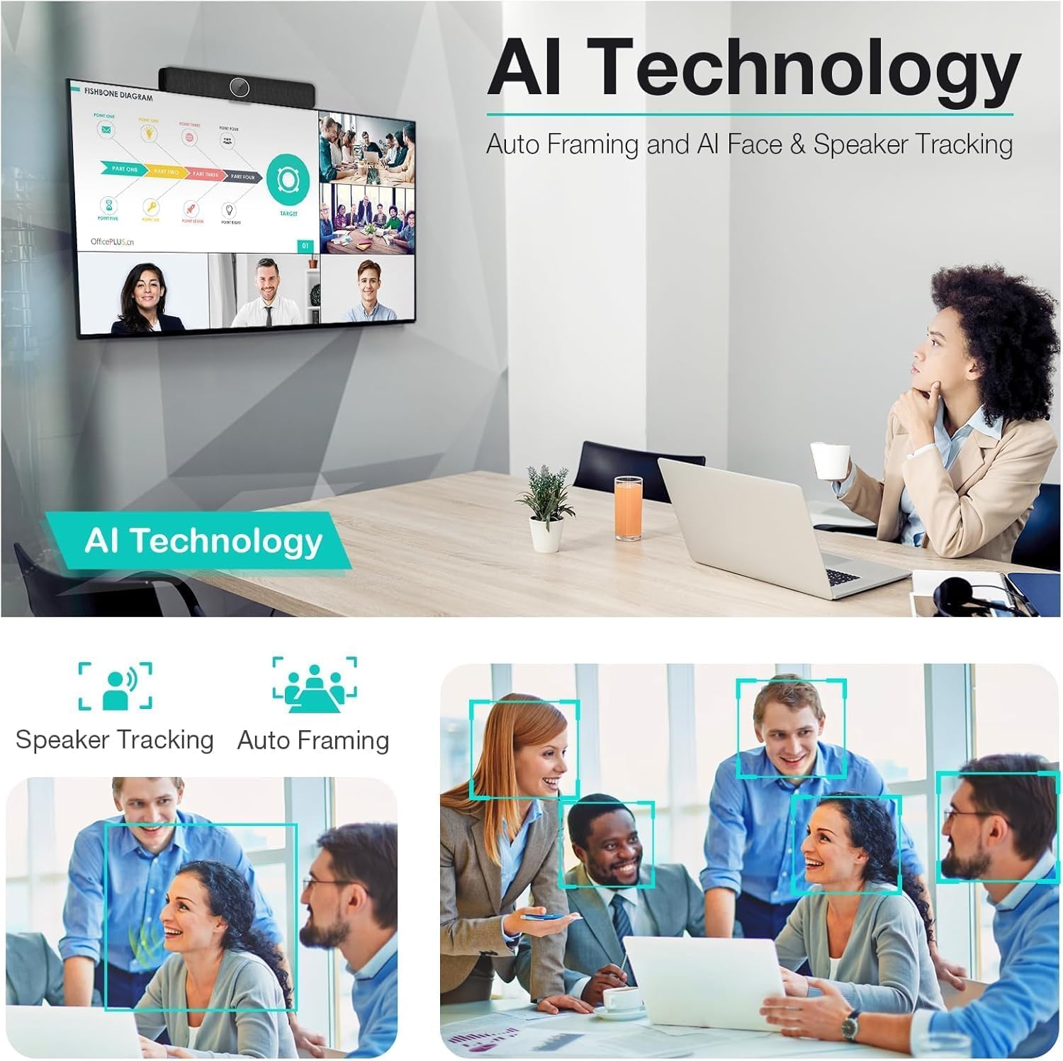 Cámara de sistema de videoconferencia con micrófono de extensión de mesa de 360°
