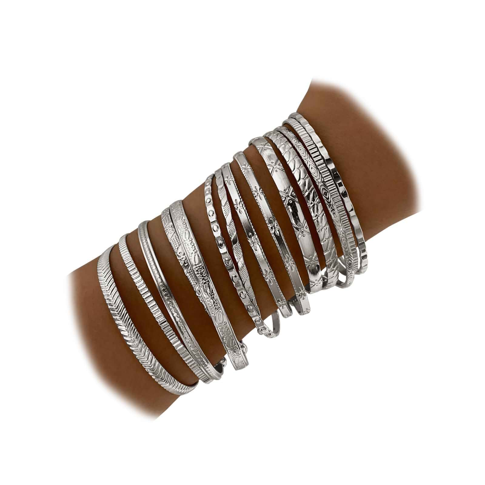 IFKM Gold Bangles Bracelets For Women, 14k Gold Plated Multi Layer Stackable Open Bracelet Set, Elegance Trendy Charms Non Tarnish Minimalist Textured Boho Jewelry Gift for Women