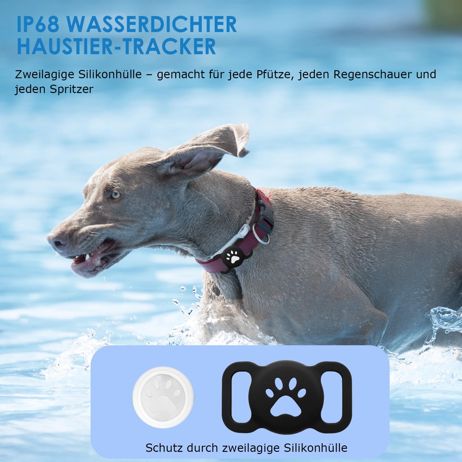 Haustier-Tracker für Android-Handys mit Halsbandhülle, Bluetooth-Tracker, austauschbare Batterie, IP68 wasserdicht für Hunde/Katzen, kompatibel mit Google Find Hub (nur Android, kein GPS), 1 Stück