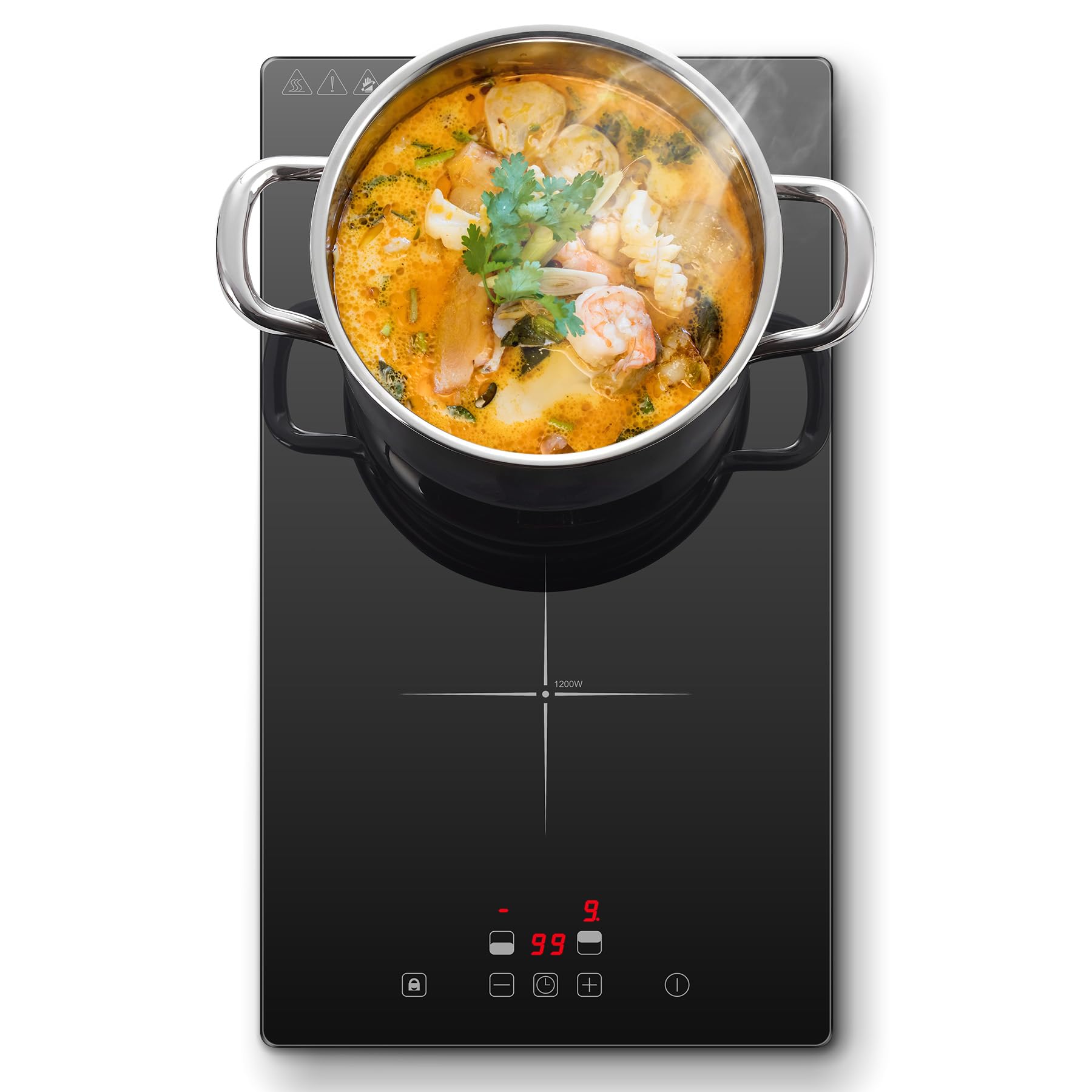 Piano Induzione 2 Fuochi da Portatile/Incasso, 3000W Piastra Induzione 2 Fuochi, Comando Touch, 9 Livelli di Potenza, Timer 99 Min, Spegnimento Automatico, Sicurezza Bambini, con Cavo di Alimentazione