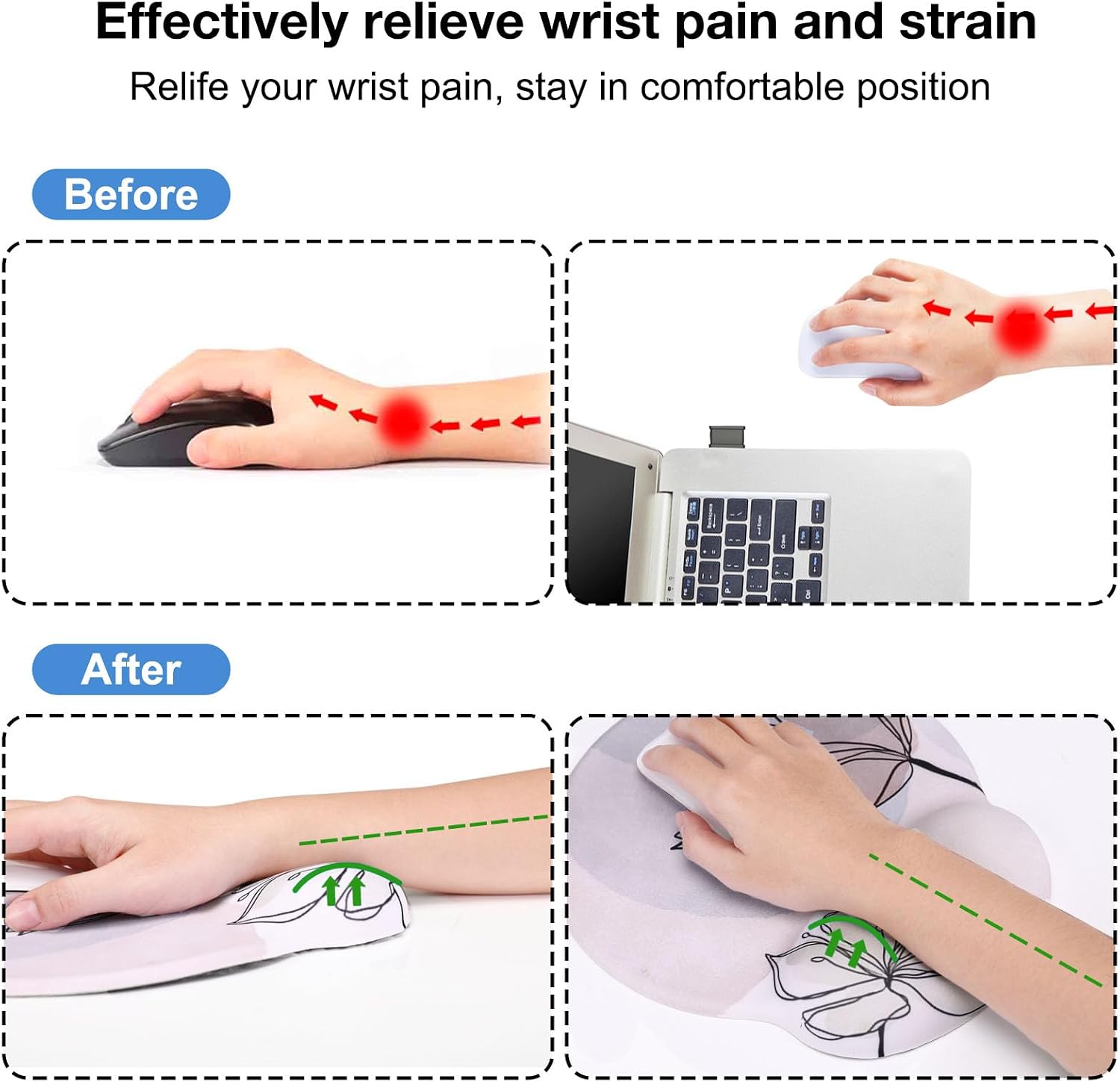 MEGREZ 4-in-1 Ergonomic Memory Foam Wrist Support Set, Desk Pad + Mouse Pad with Wrist Rest + Keyboard Wrist Rest + Coaster, Keyboard and Mouse Pad for Pain Relief, Office, and Gaming