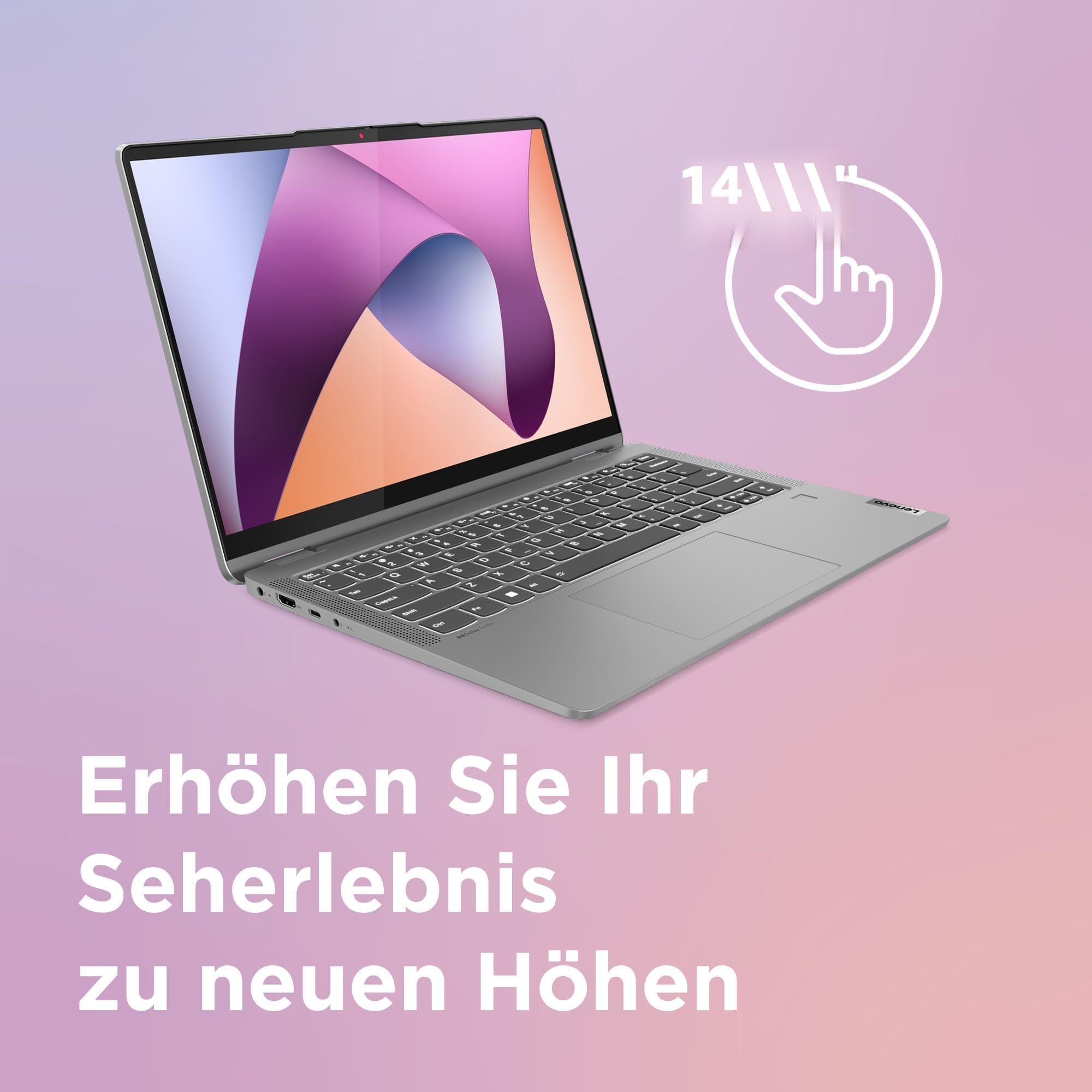 Lenovo IdeaPad Flex Convertible 5 Laptop | 14" WUXGA Display | AMD Ryzen 7 7730U | 16GB RAM | 512GB SSD | AMD Radeon Grafik | Windows 11 Home | QWERTZ | grau | 3 Monate Premium Care