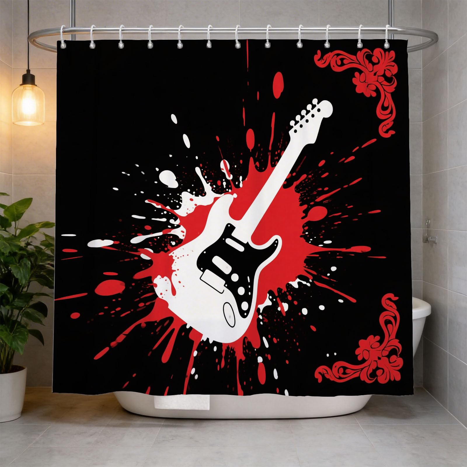 Hongduo 3D Music Guitar Decor Shower Curtain for Stalls Bathtubs Music Bathroom Decor Shower Curtain Set Polyester Fabric Waterproof 180x180cm/71X71 Inch with Hooks