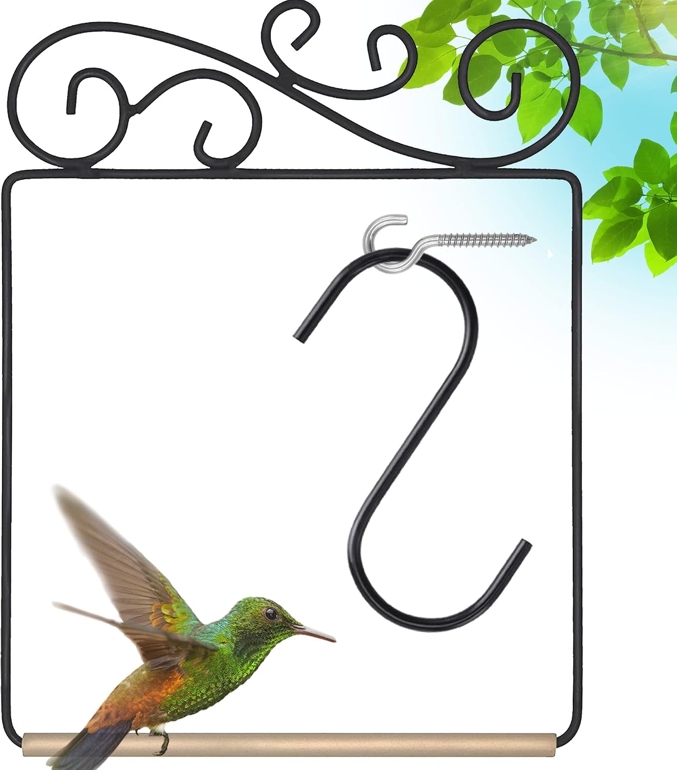 Premium Hummingbird Swing, Rust Resistant Metal Frame, Wooden Dowel, Humming Bird Perch Feeder Accessory, Birdswing For Outside Outdoors