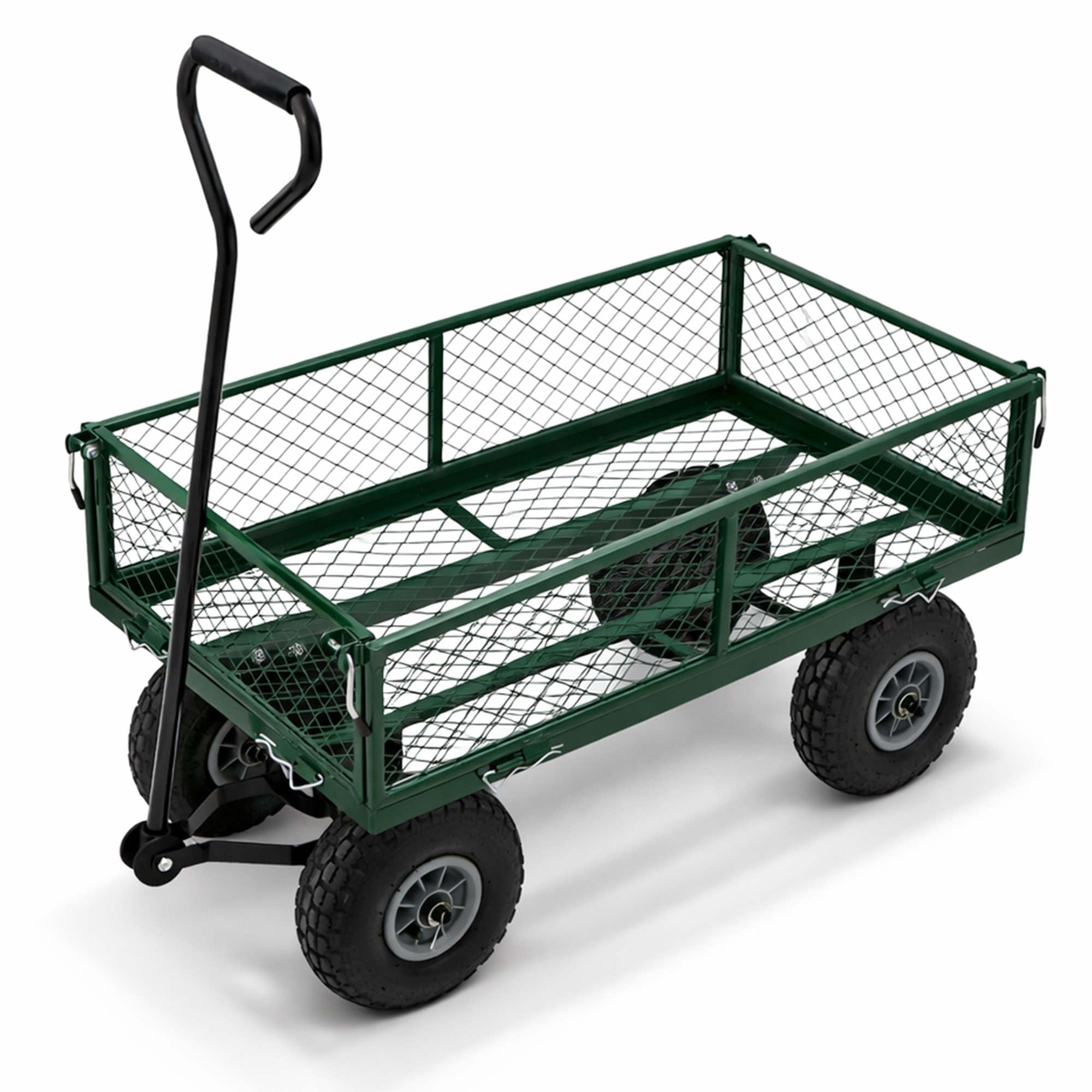 Oypla Heavy Duty Metal Gardening Trolley - Green Trailer Cart