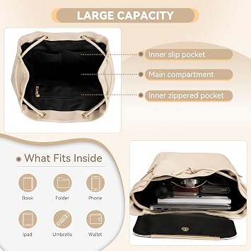 Miss Lulu Women's Backpack, PU Leather Drawstring Rucksack for Work School