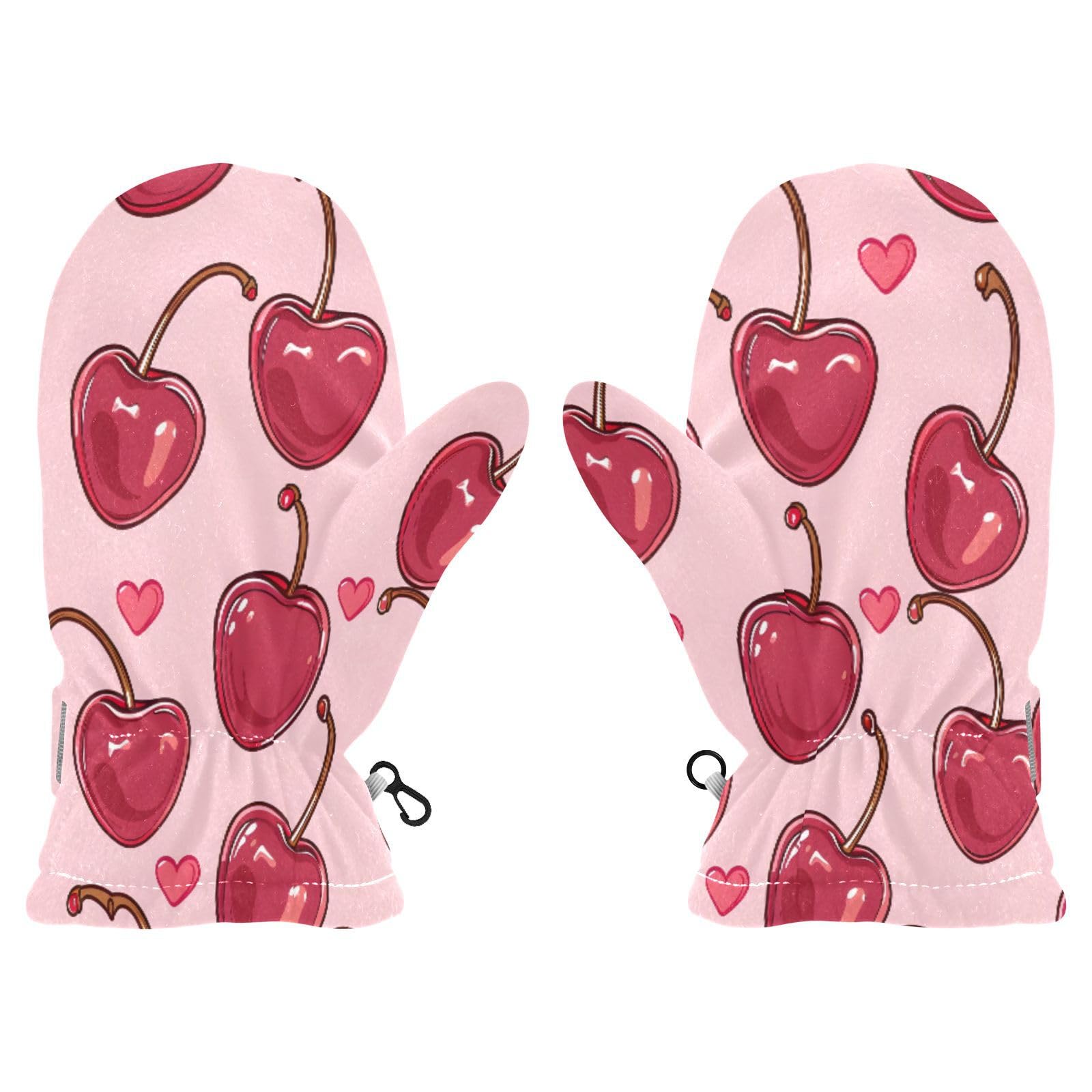Kid's Winter Gloves Children Warm Gloves Cherries Hearts for Boys Girl Age 4-6 Years