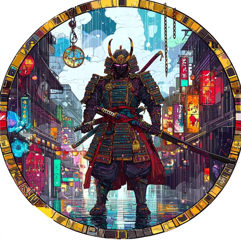 Bimkole ダイヤモンドアート 武士 ハンギングキット - 大人のための5Dダイヤモンドアートキット、DIY 街道 リスタルアートハンギングサイン、アクリルクリスタルアート吊り下げオーナメント - 壁掛け用、家庭・庭・玄関装飾用 20x20 cm