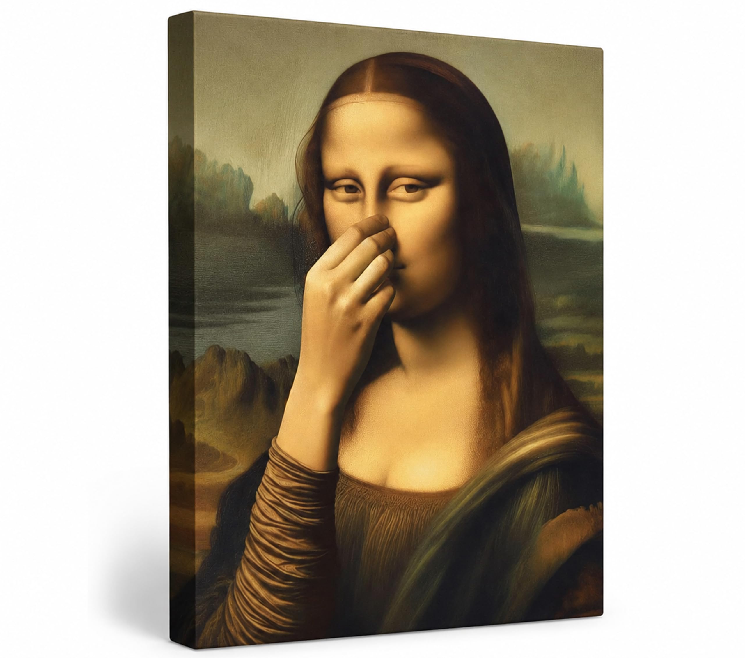CXKAWM Funny Mona Lisa holding nose Bathroom Canvas Wall Art 12X16in