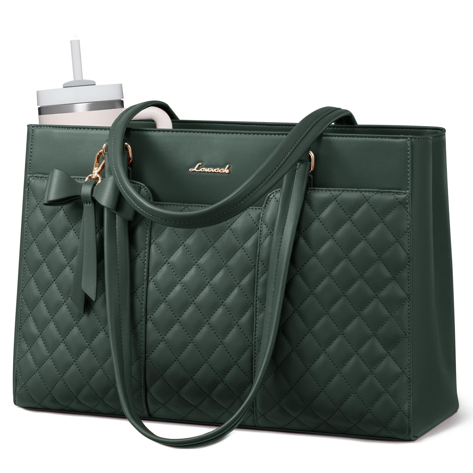 LOVEVOOK Laptop Tote Bag for Women 15.6 Inch PU Leather Work Bag