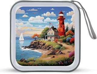 Coastal Lighthouse CD Case 40 Capacity DVD Cases for Car Portable CD Boxes Holder with Zipper Protective DVD Box with Handle for Blu Ray Movie Music Audio Disk
