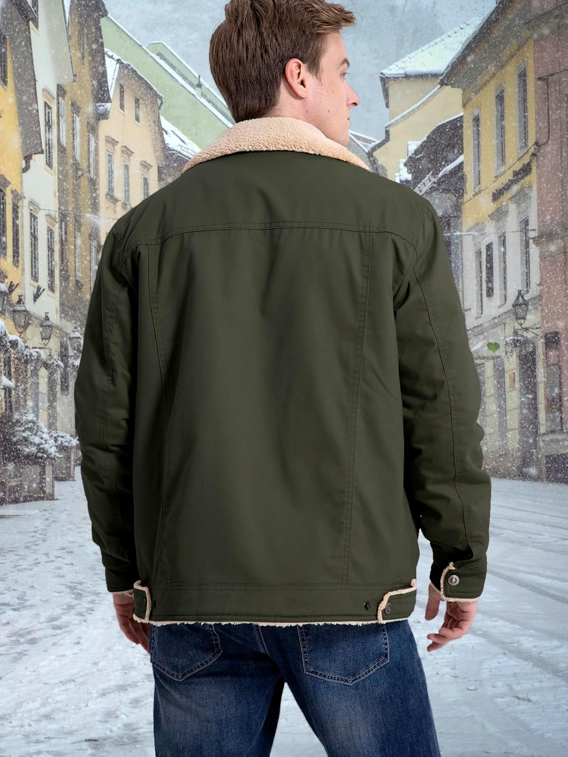 NAVEKULL Men's Warm Winter Jacket Thick Cotton Fleece Lined Work Coat Thermal Lapel Sherpa Cargo Trucker Jacket - Image 3