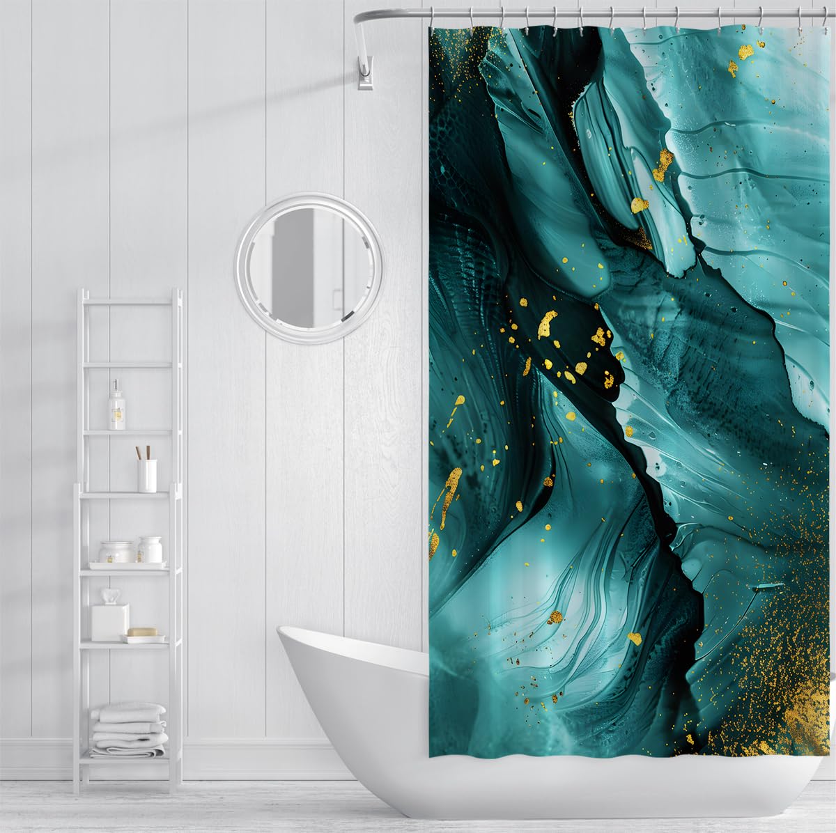 Rideau de Douche Salle de Bain marbre Bleu Sarcelle W150xL200 cm