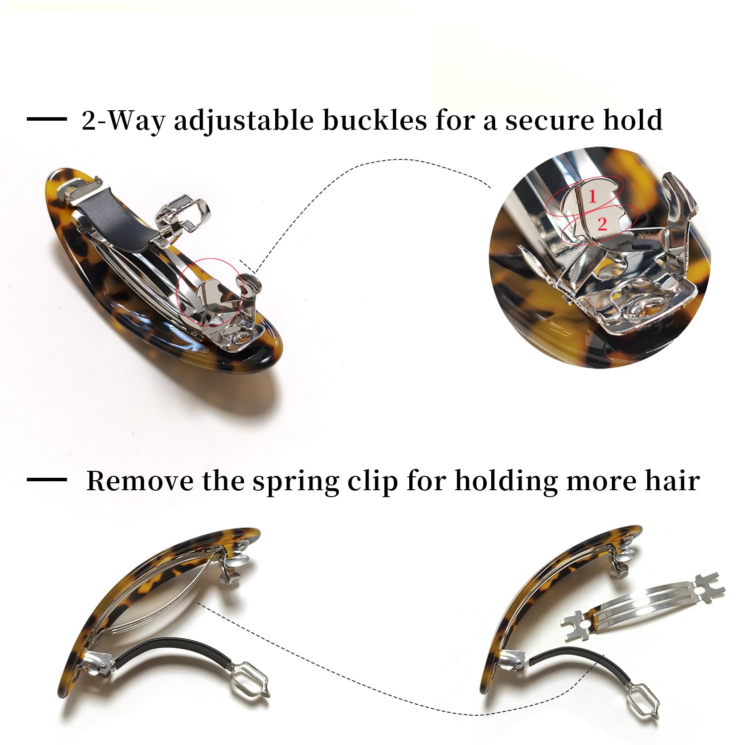 Hair Barrette for Women Large Vintage Acetate Oval Tortoise Not Easy to Break French Hair Clips for Thick Hair, 3 Pack