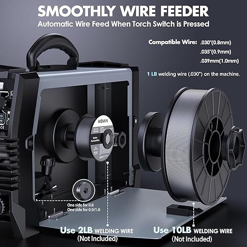 Miniatura 21 de Soldador MIG 140A, MIGVAN 110V Flux Core MIG/Stick/Lift TIG 3 en 1 máquina de soldadura con pantalla digital LED grande, inversor IGBT soldador