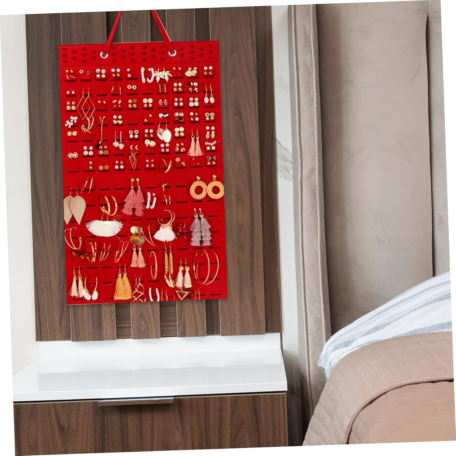 5pcs Felt Jewelry Hanging Bag Wall Mounted Earring Organizer Earinging Holder Hanging Organizer Necklace Hanger Pocket Organizer Pouch Home Wall Decor Hair Accessories Grocery Bag/4912