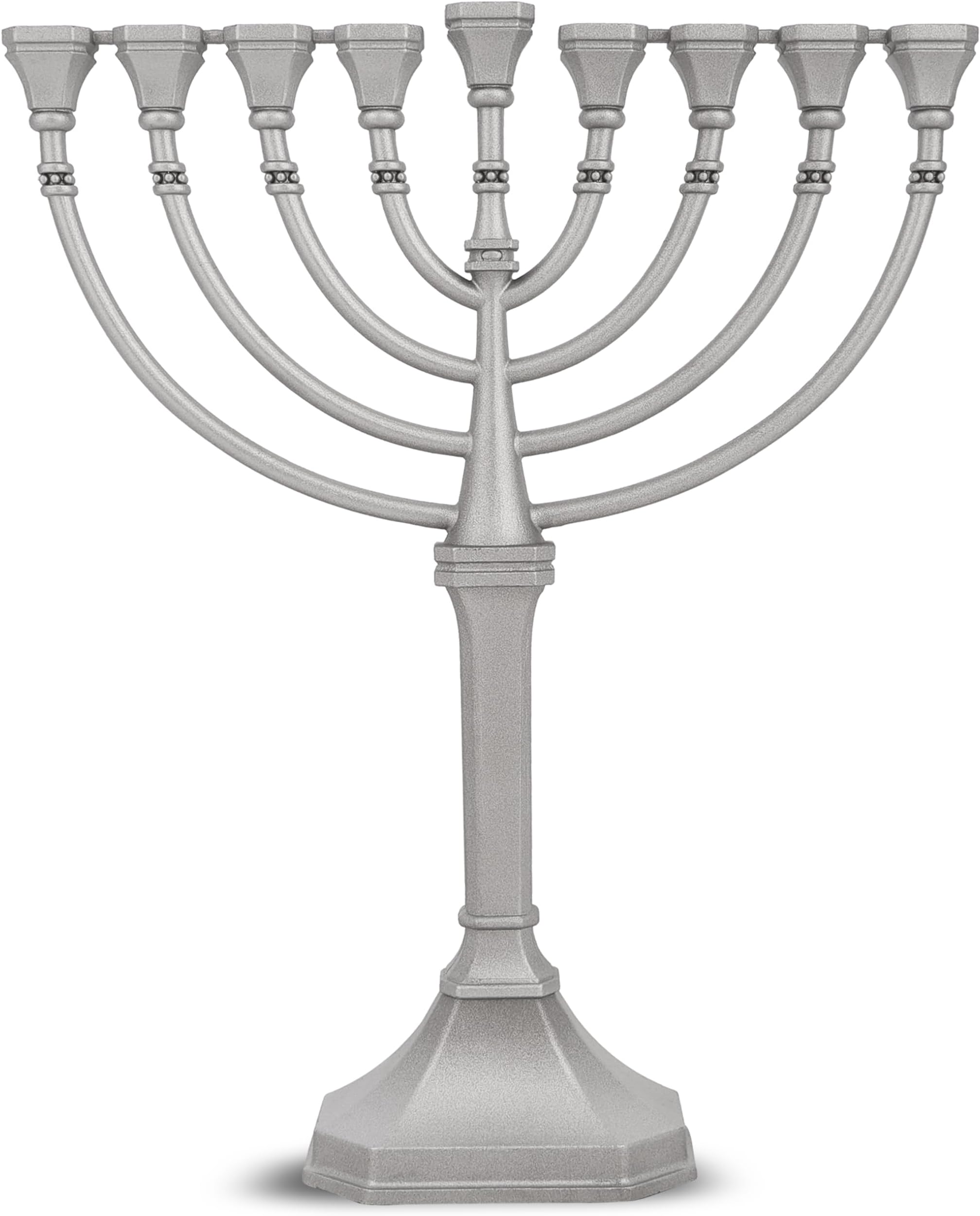 Traditional Classic Hanukkah Menorah - 9.5" Tall Graceful Style Candle Minorah Precision Die Cast Non Tarnish (Satin Silver) by Zion Judaica