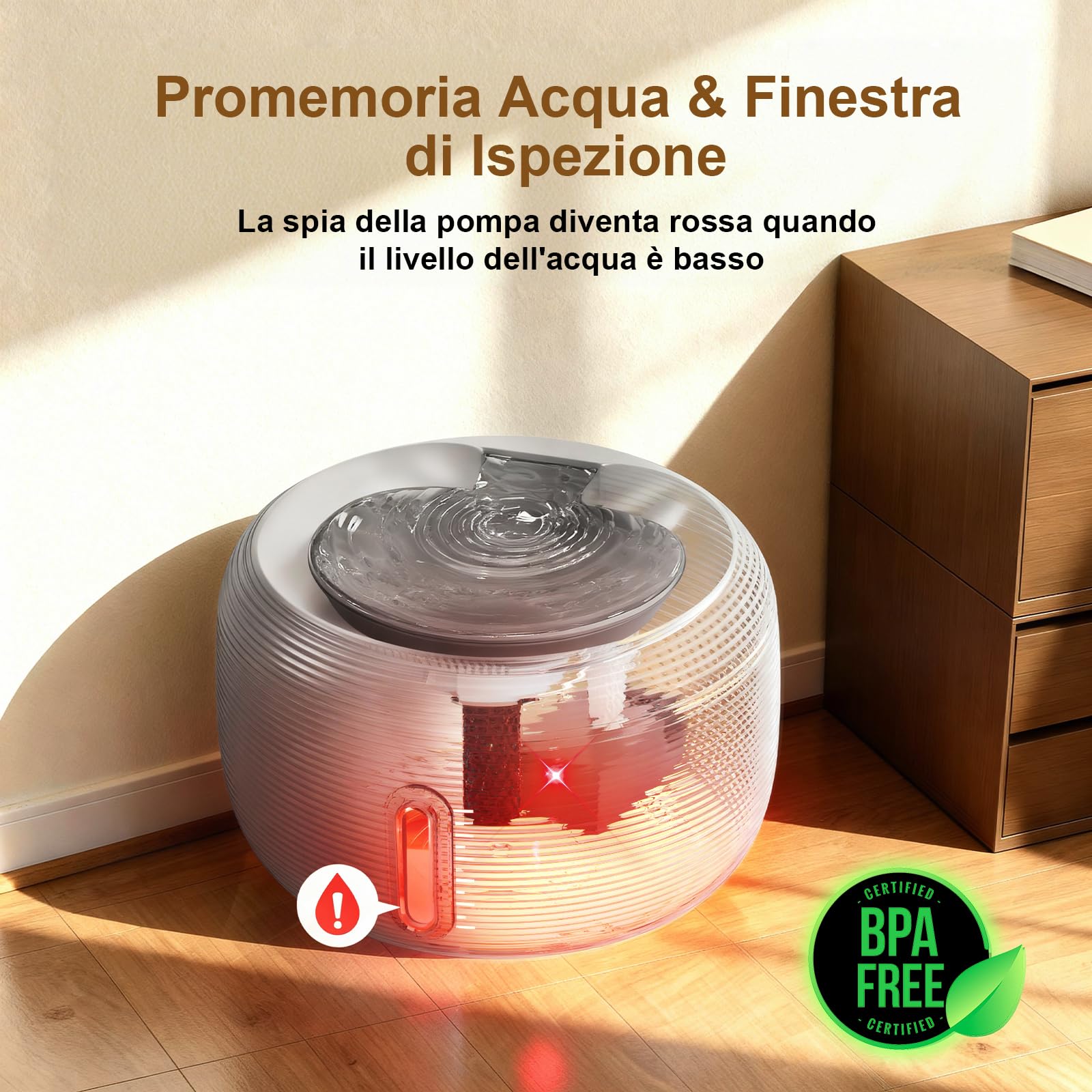 SIBAYS Fontanella per Gatti - 3.5L Fontana per Gatti con Pompa 25dB Ultra Silenziosa & Finestra a LED - Fontanella per Cani con 2 Filtri a Carbone Attivo, Senza BPA, Filtrazione Profonda, FS77 (GY)