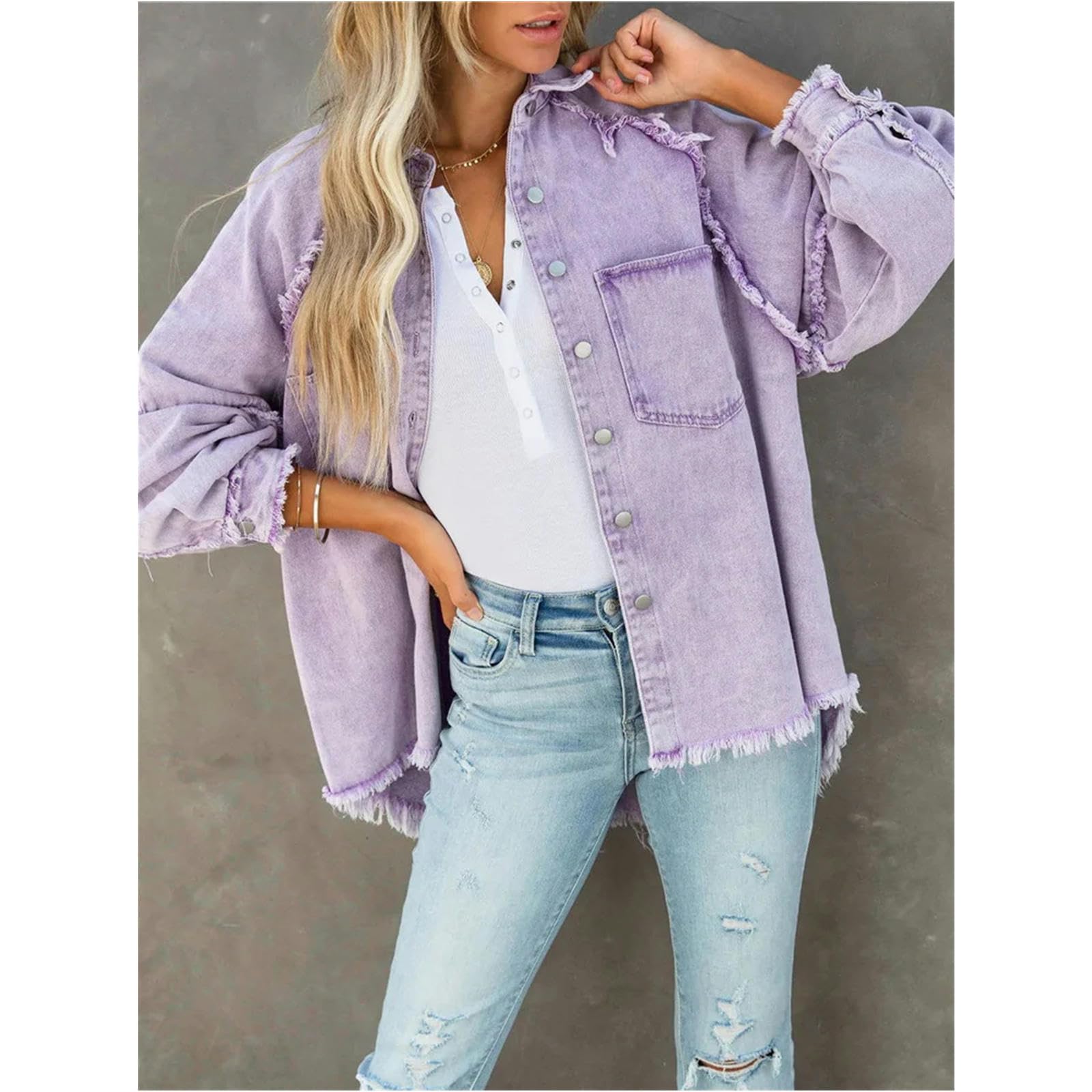 Giacca Uomo Girline di Camicia Sciolta Dolce Donna Casual Bottoni Morbidi Camicie in Jeans Ladies Chic Tascabili Solide Tops