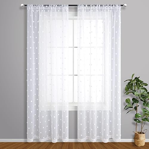 KOUFALL Pom Pom Cortinas transparentes de puntos