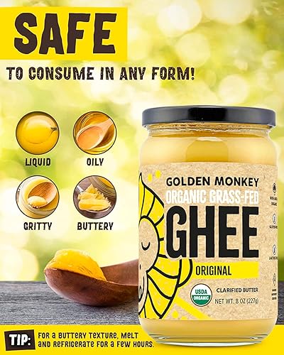 Miniatura 4 de Golden Monkey - Mantequilla clarificada de Ghee alimentado con pasto para energía, intestino y apoyo a la salud inmunológica, mantequilla de ghee