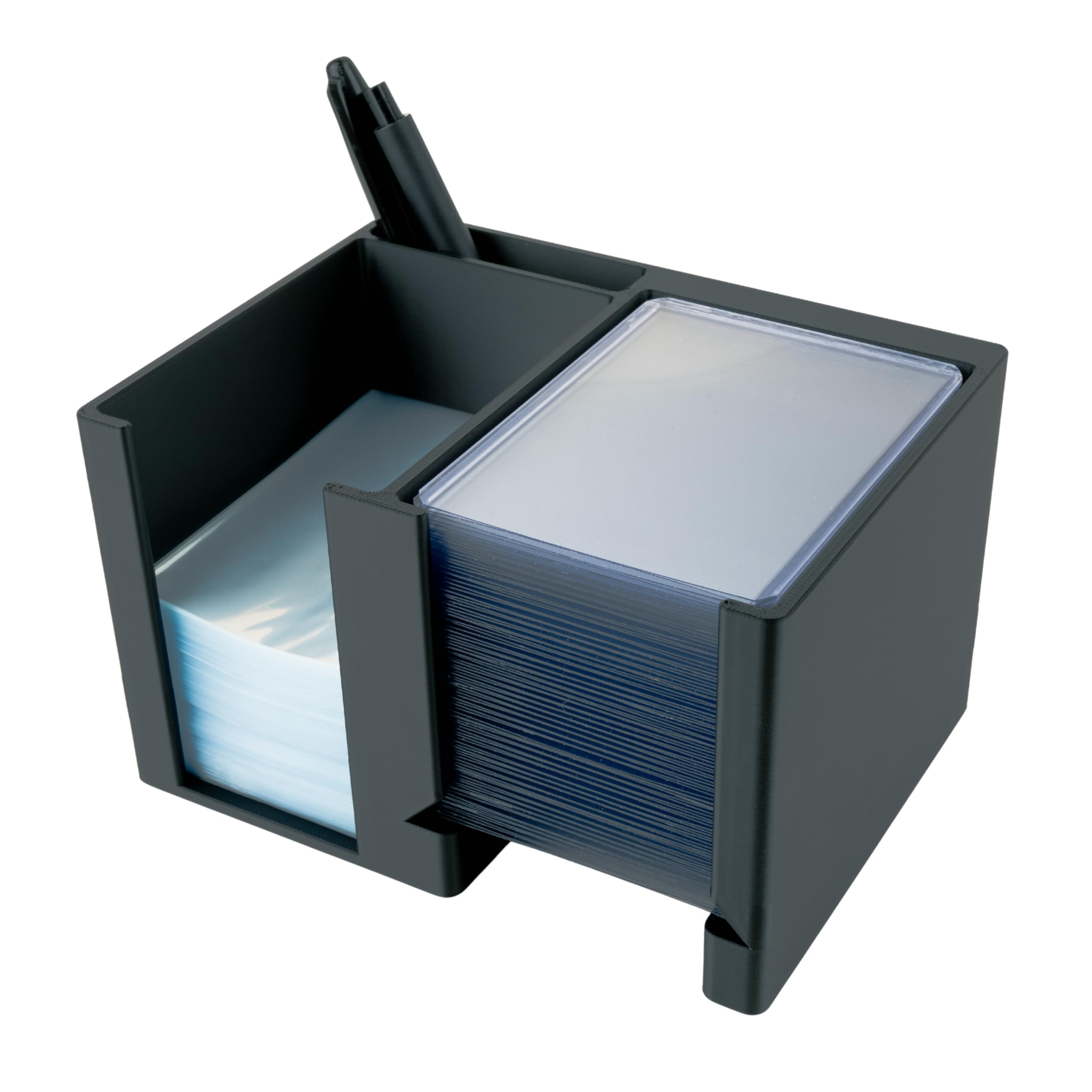 Trading Card Toploader & Penny Sleeve Station with Anti-Slip Base & Tool Storage | Dual Compartment Heavy-Duty Dispenser for Sports Cards & TCG