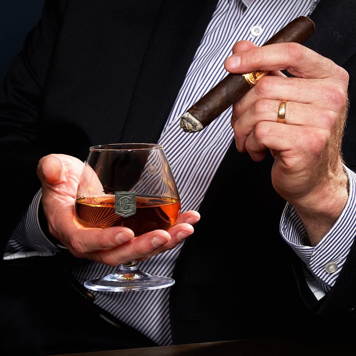 Custom Cognac Glass Brandy Glass with Pewter Crest for Brandy Enthusiasts