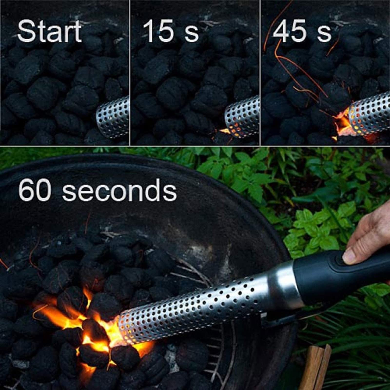 Grillanzünder Elektrisch, Anzünder ​für Holzkohle mit Verbrühschutz Bügel, Multifunktions Looftlighter für Kamin Lagerfeuer Feuerstellen, 2000W/650°C, Physikalische Heizmethode (Color:Silver)