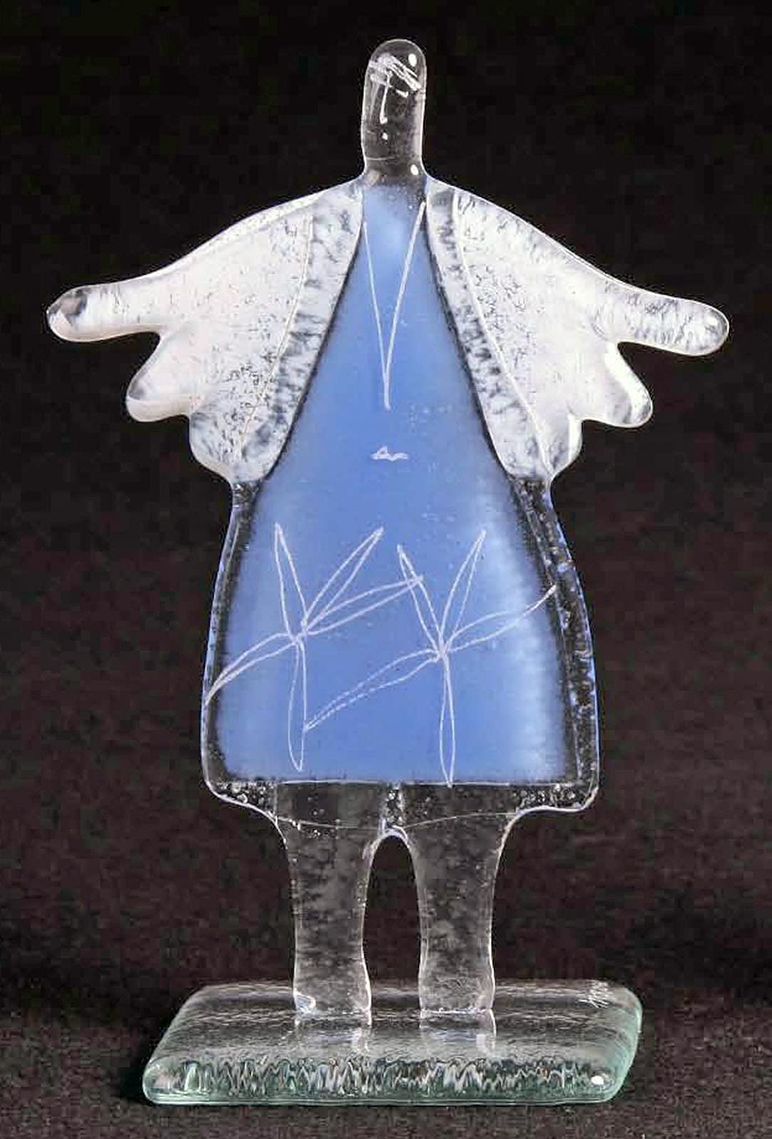 Angelo in vetro realizzato a mano, ca. 16 x 10 cm, blu