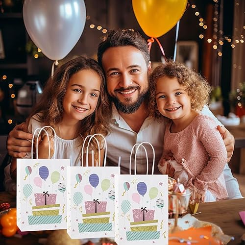 Miniatura 7 de Bolsa de regalo para fiesta de cumpleaños, 24 bolsas de papel con asas a granel de 8.26 x 5.9 x 3.15 pulgadas, bolsas de regalo pequeñas, bolsa de