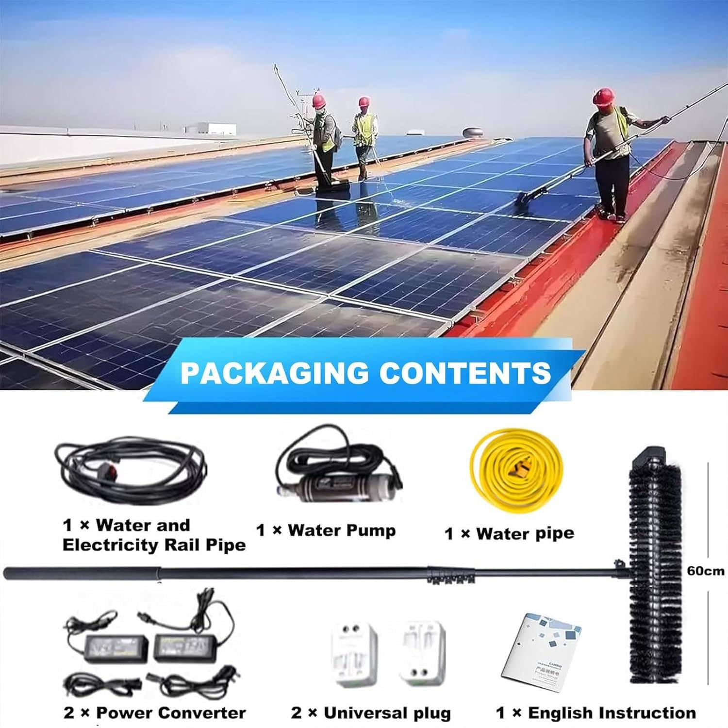 Kit de Poste de Lavado a presión para Limpieza de Paneles solares, Altura Ajustable de 7,5 m, Limpiador Placas solares para centrales fotovoltaicas en estanques de Peces 3.5m/11ft