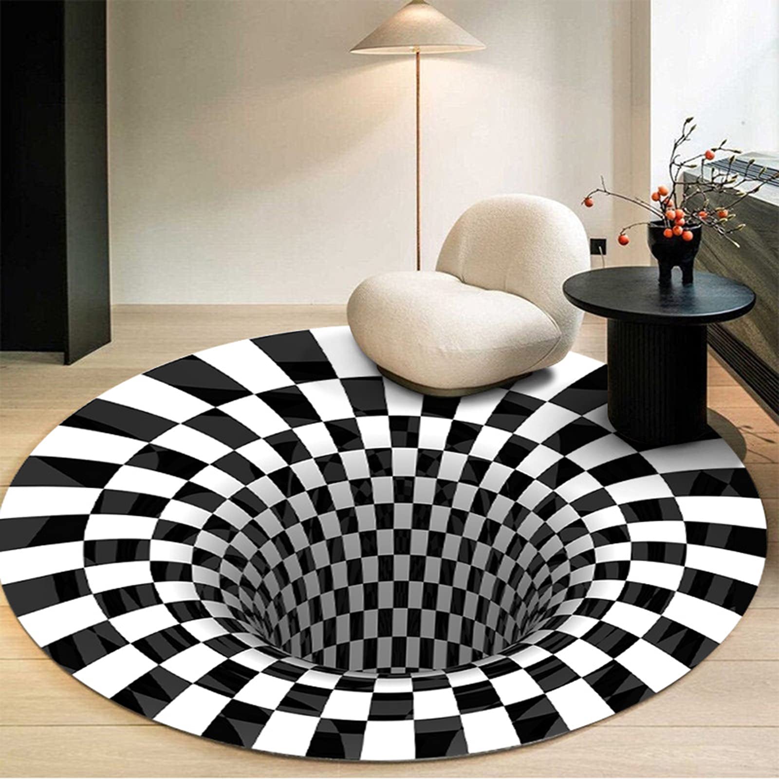 HHZY Alfombra Redonda de Visión Estéreo en Espiral en Blanco y Negro Alfombra de Ilusión 3D Vortex Antideslizante Alfombra para Salón, Dormitorio,Color 4,120 * 120cm