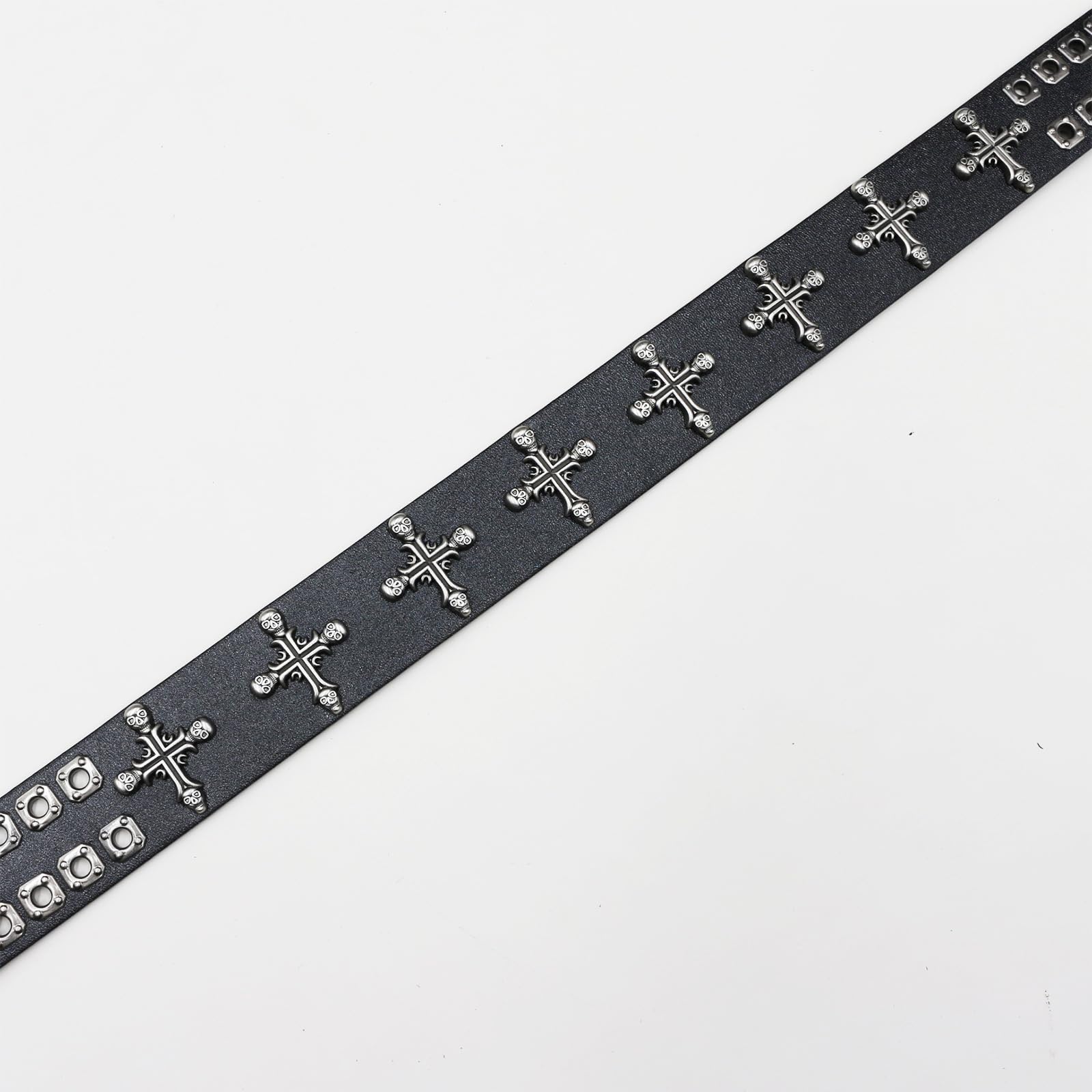 Cinturón De Cuero Con Tachuelas Gótico Punk, Remaches Cruz Calavera, Negro 115 Cm/45
