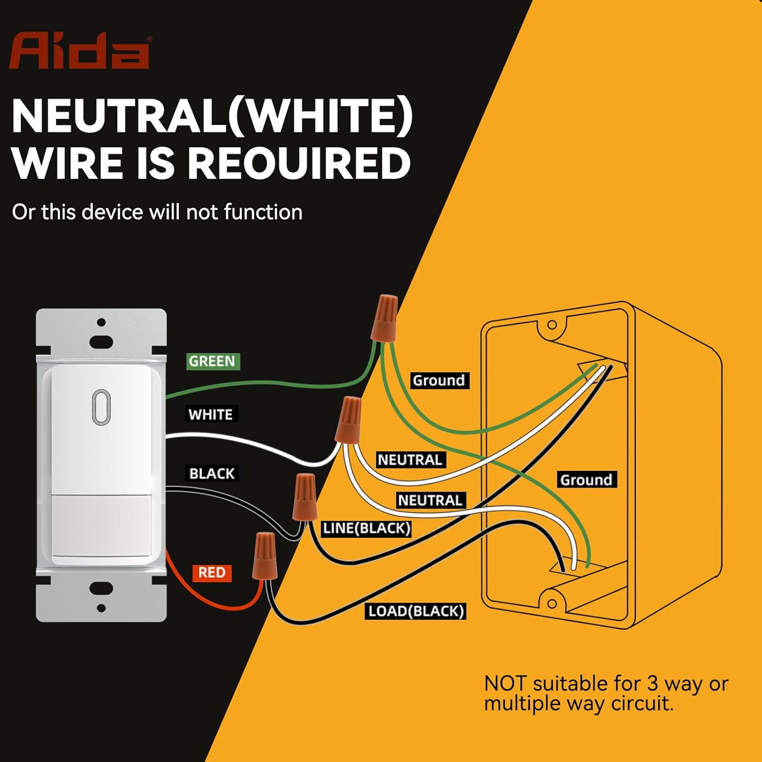 Wiring diagram for AIDA motion sensor light switch