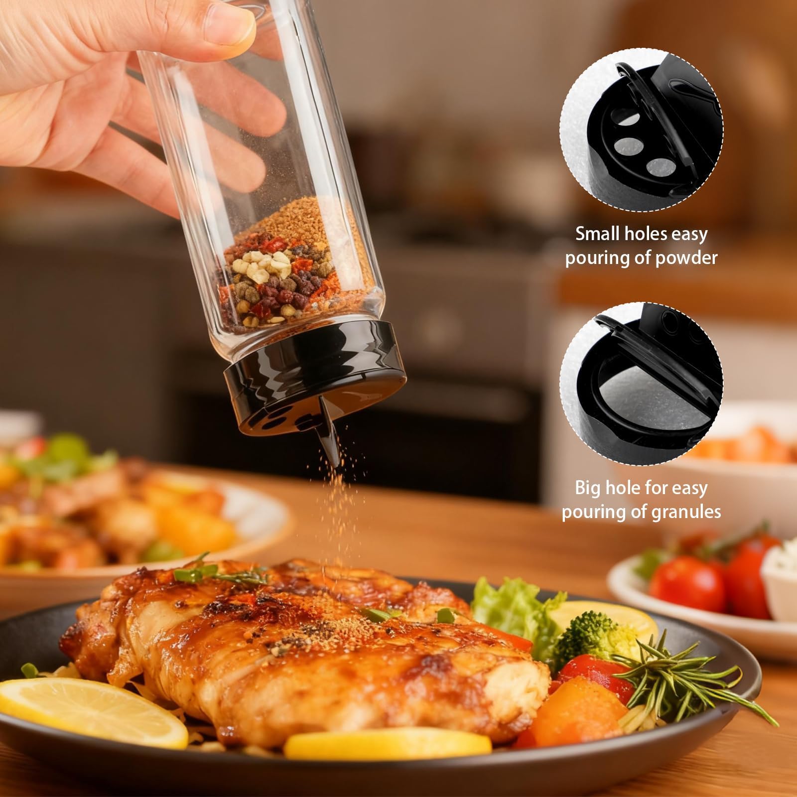 28 barattoli per spezie in plastica da 255 ml, con coperchio nero, ricaricabili, per spezie, erbe, barbecue, rubs, spezie, organizer da cucina