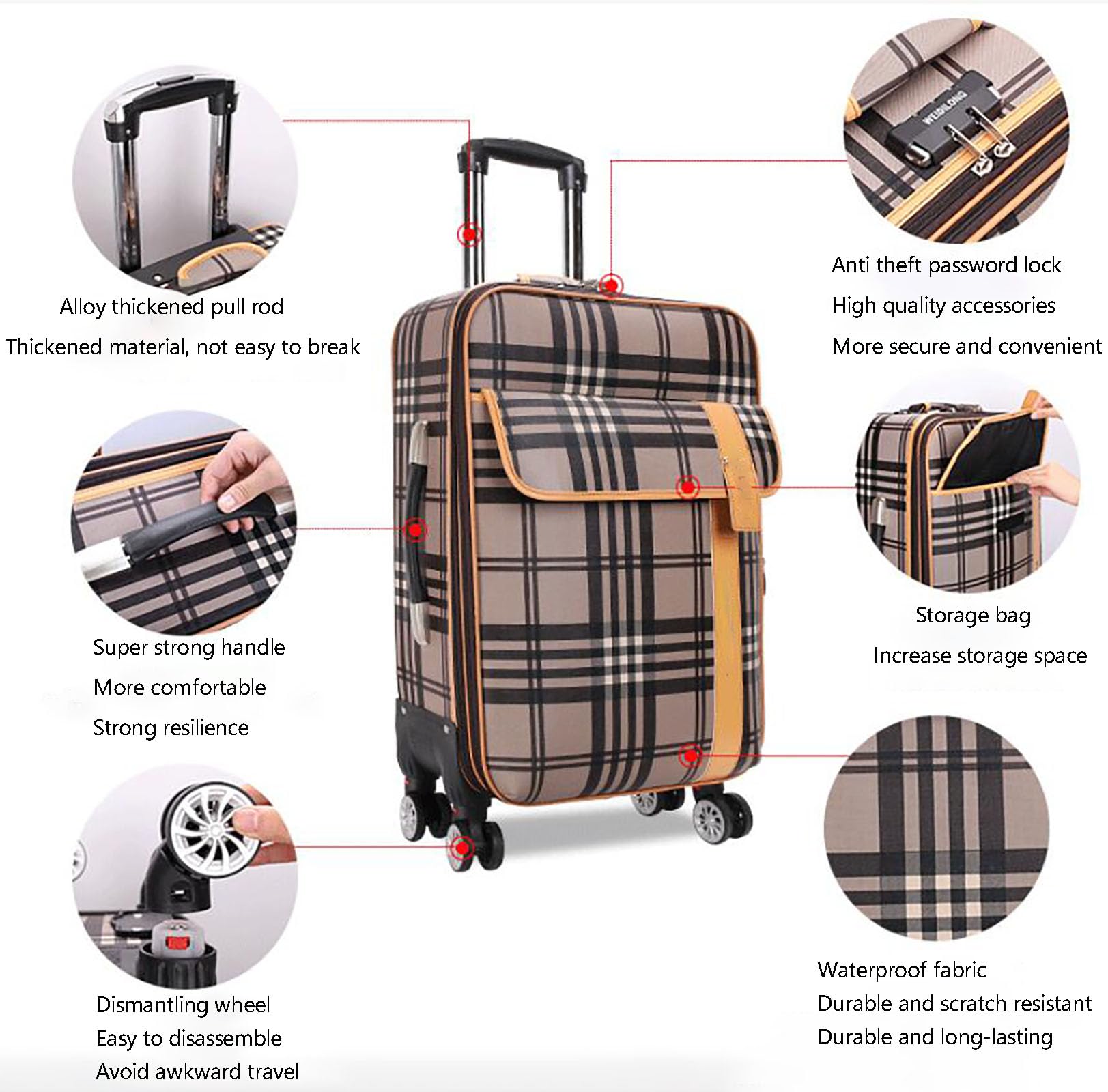Noś walizkę 20-calową, wyjmowaną walizkę na bagaż podręczny, wygodną na wyjazdy służbowe, ABS + PC Hardshell Spinner Trolley do lekkich 4 kół Bagażnik do kabiny z zamkami TSA,Brown,28