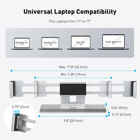 AboveTEK Laptop Locking Station, Premium Aluminum MacBook Security Lock with High-Security Copper Cylinder, Anti-Theft Computer Lock for All 11-17 No-Slot Notebooks, Non-Slip Base for Public Spaces
