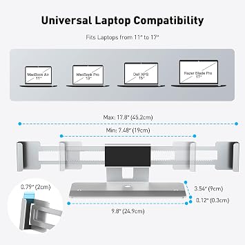 AboveTEK Laptop Locking Station, Premium Aluminum MacBook Security Lock with High-Security Copper Cylinder, Anti-Theft Computer Lock for All 11-17 No-Slot Notebooks, Non-Slip Base for Public Spaces