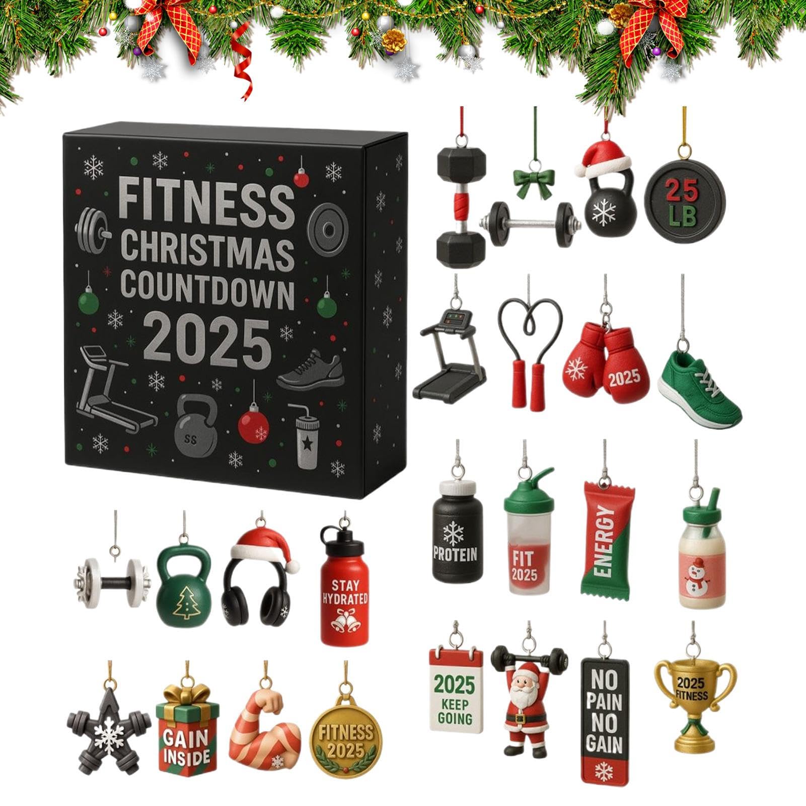 Calendario De Adviento De Cuenta Atrás Navideña - de Cuenta Atrás en | Acrílico 2D,24 Días Accesorios de Fitness Decoraciones para Árbol de Navidad - Para De Invierno, Gimnasio En Casa, V