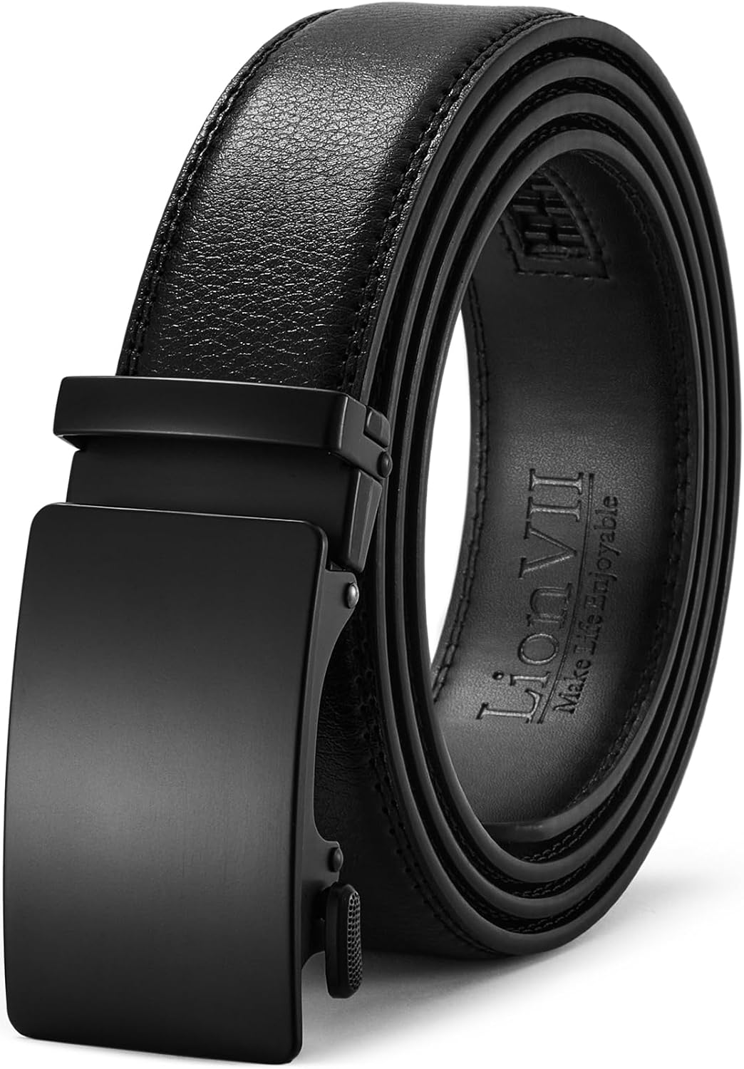 LionVII Men's Ratchet Belt - Genuine Leather Belt for Casual with Automatic Buckle, Adjustable Trim to Fit 28-50" (W 1 3/8")