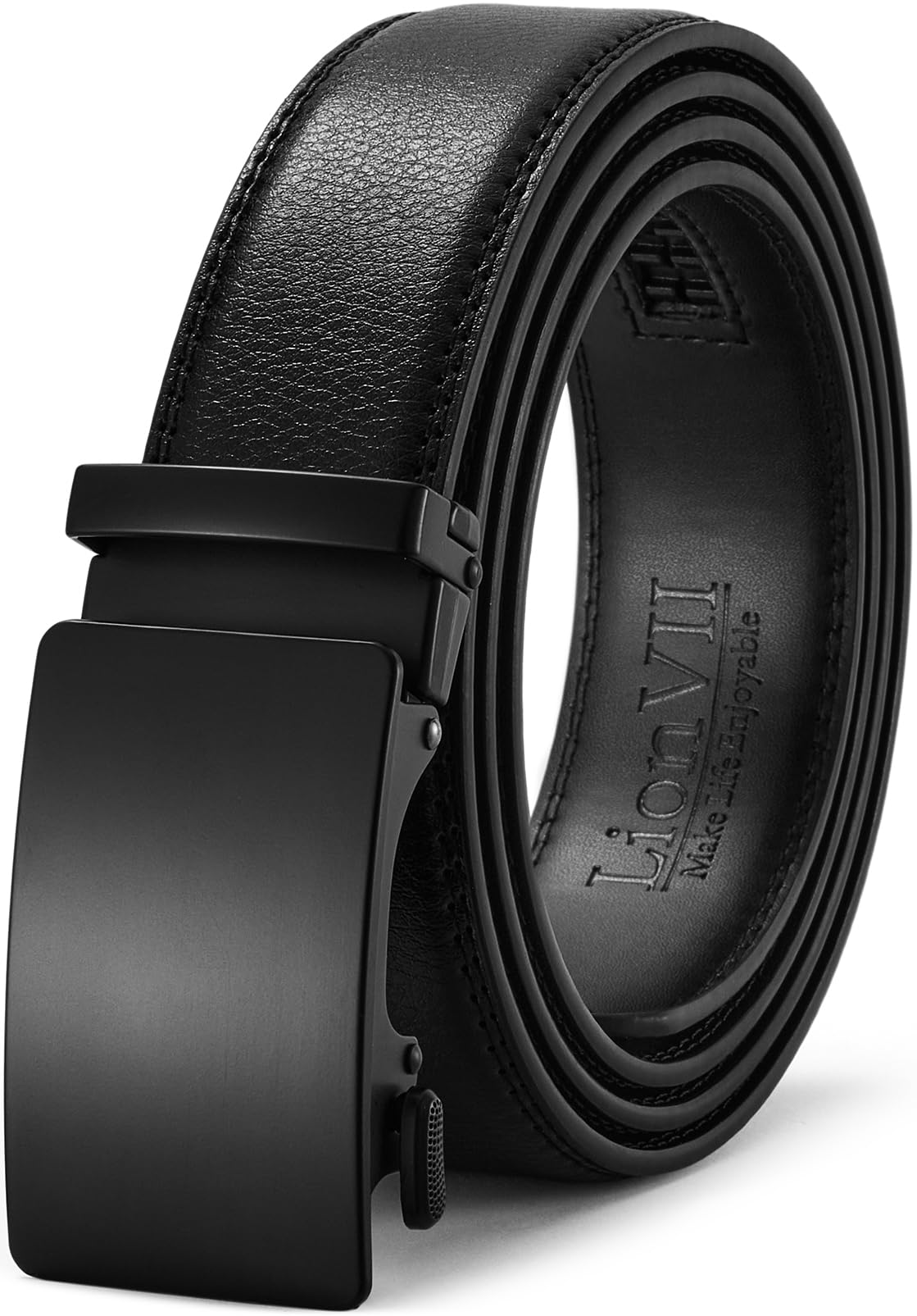 LionVII Mens Ratchet Belt - Genuine Leather Belt for Casual with Automatic Buckle Adjustable Trim to Fit 28-50