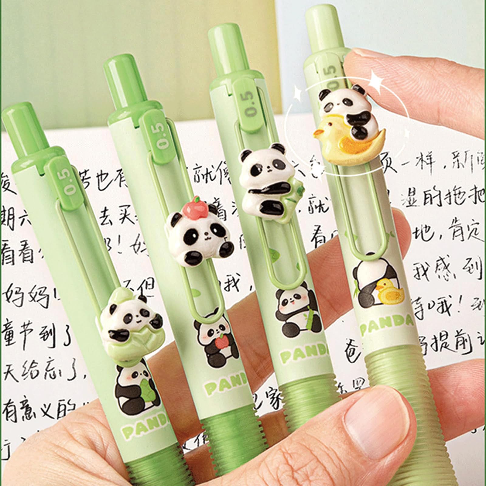 LEMONSTONE 4 sztuki ołówków mechanicznych Panda, 0,5 mm, zestaw ołówków z miękkim uchwytem, wielokrotnego użytku, przenośny, uroczy ołówek Panda do rysowania, pisania, szkicowania i kolorowania