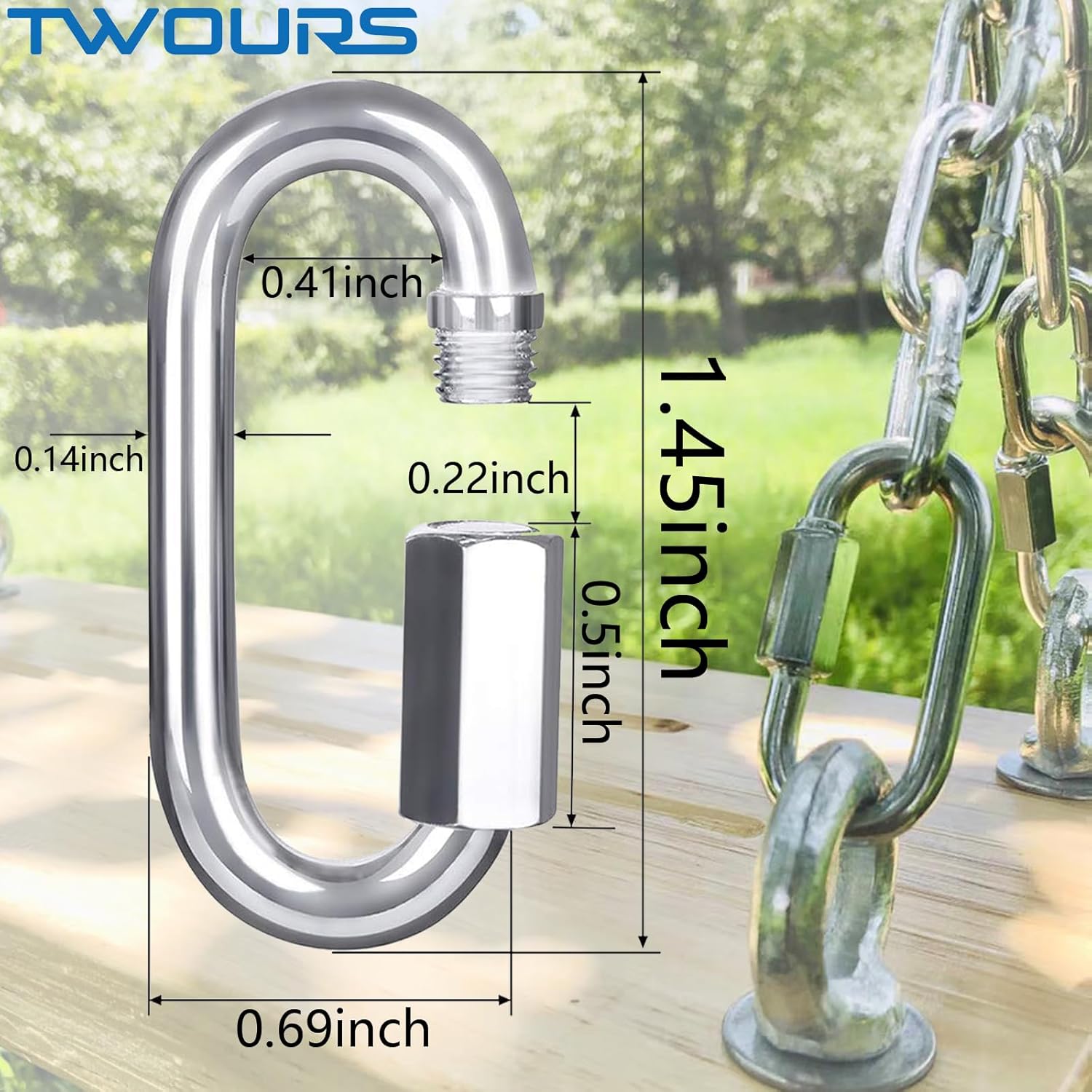 Quick Link Buckle 304 Stainless Steel Chain Link D Shape Locking Carabiner Small Heavy Duty Keychain for Outdoor Traveling Equipment (1.45inch,8pcs)