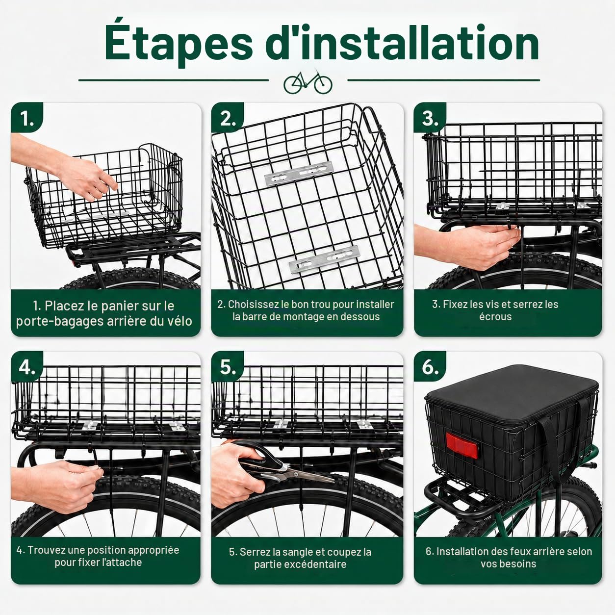 Panier Arriere Velo Pliable, Grand Panier de vélo arrière avec Doublure intérieure, Poche en Filet et Housse étanche pour Porte-Bagages, capacité de Charge 35 kg pour Le Transport de Marchandises