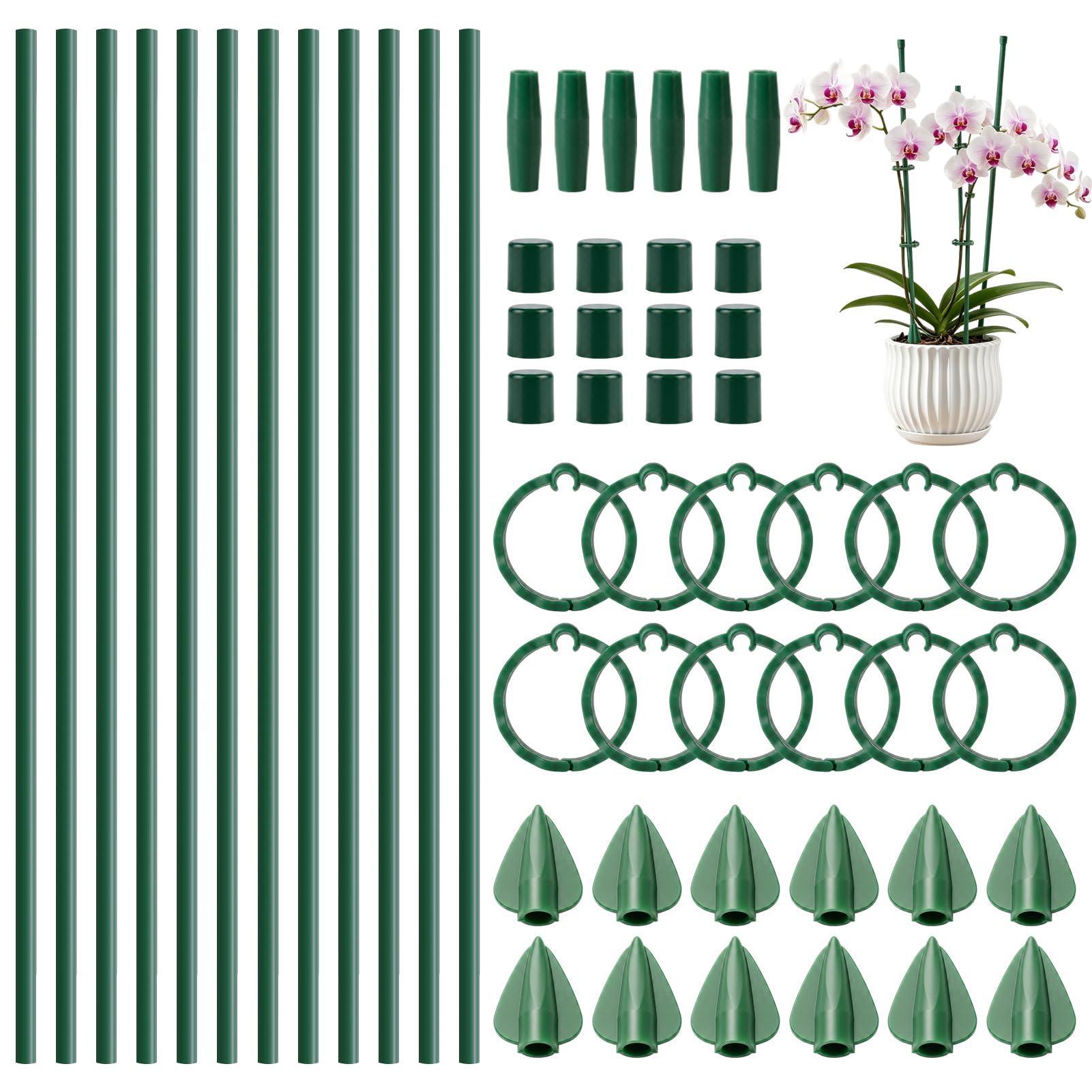 54 Pcs Adjustable Sticks for Plants Support, 30cm Plant Support Sticks with Clips, Adjustable Garden Stakes for Home Garden Rose, Peonies Climbing Plants (Green)