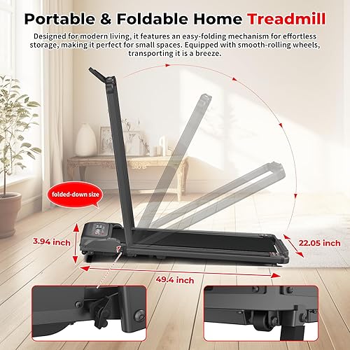Miniatura 2 de SubSun Foldable Treadmill for Home, Portable Walking Pad with Handle, Manuall/Auto/No Incline, 2.5HP Treadmill with 265 Lbs, Black/White