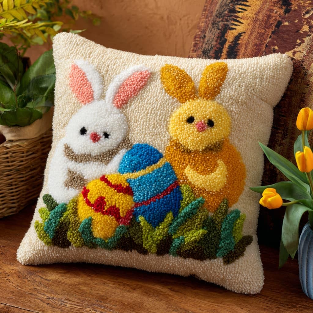 Kitphoenix Latch Hook Kits A Latch Hook Kits Cushion Rabbit Easter Egg 43Cmx43cm