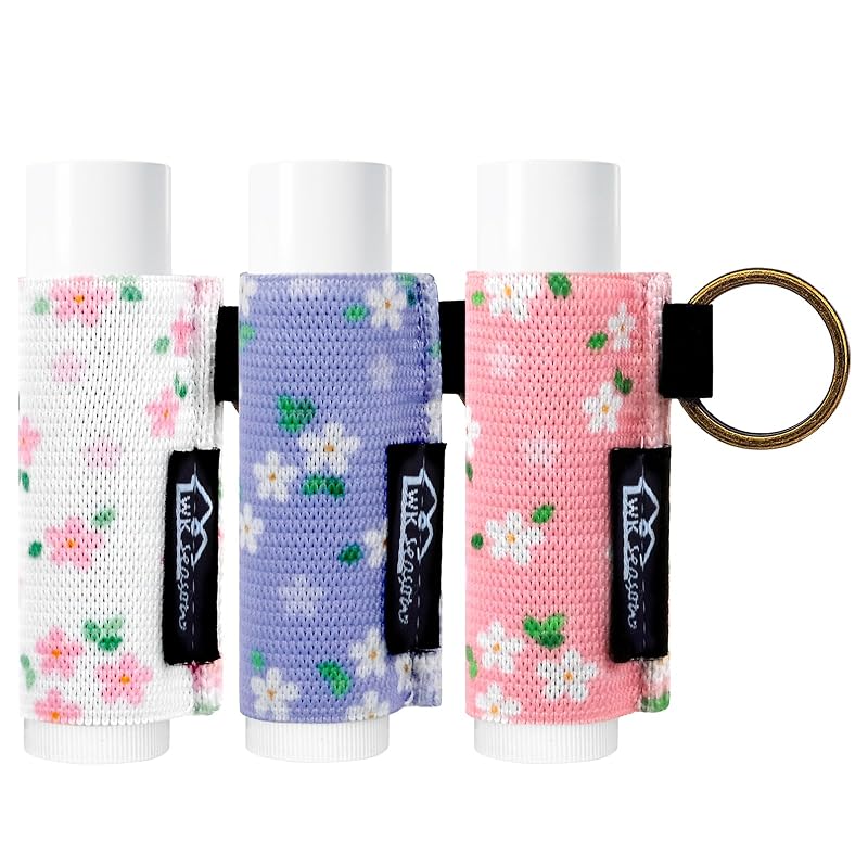 WK IEASON Lip Balm Holder Keychain, Stocking Stuffers For Teen Girls, 3PCS Clip on Lip Gloss Holder Compatible With Chapstick, Burt's Bees Sleeves Holder Key Chains Women Cute Elastic Lipstick Holder